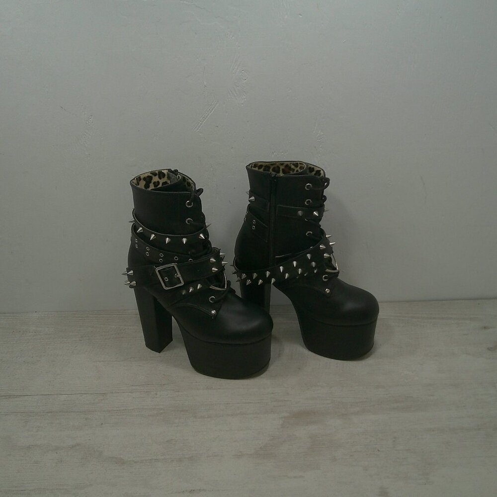 Demonia Torment-700 Black Platform Studded Goth Punk Grunge Ankle Boots Size 7 - Picture 11 of 13